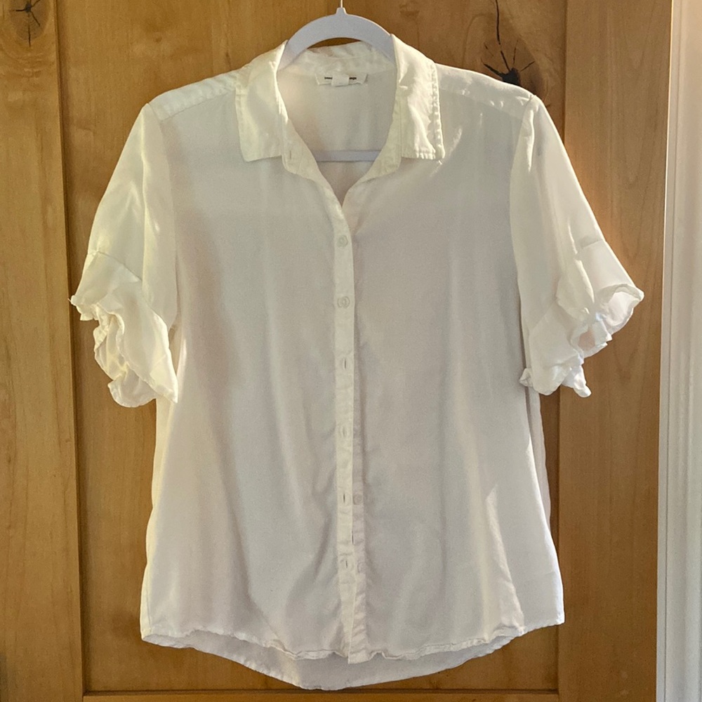 Button Down Ruffle Sleeve Beach Lounge Shirt EUC SM